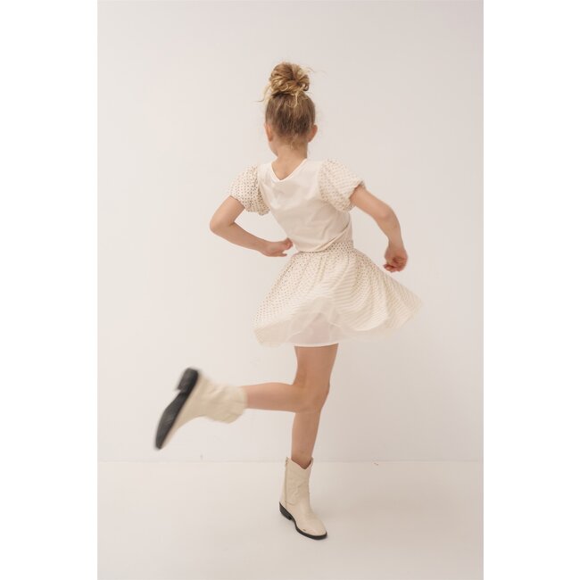 NoNo Zomer t-shirt meisjes Ivoor wit - mesh - ballon mouw - Kaya