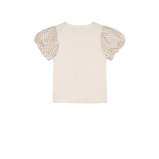 NoNo Zomer t-shirt meisjes Ivoor wit - mesh - ballon mouw - Kaya