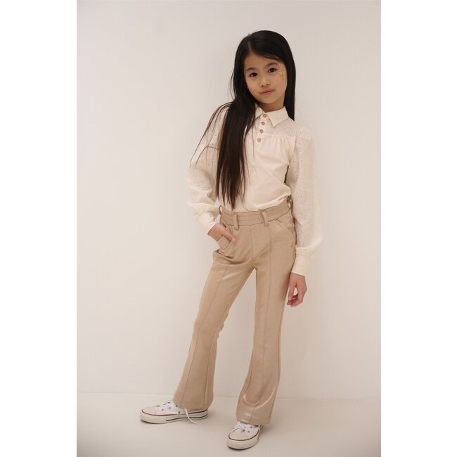 NoNo Zomer flair broek meisjes Licht goud - suede folie print - Soy