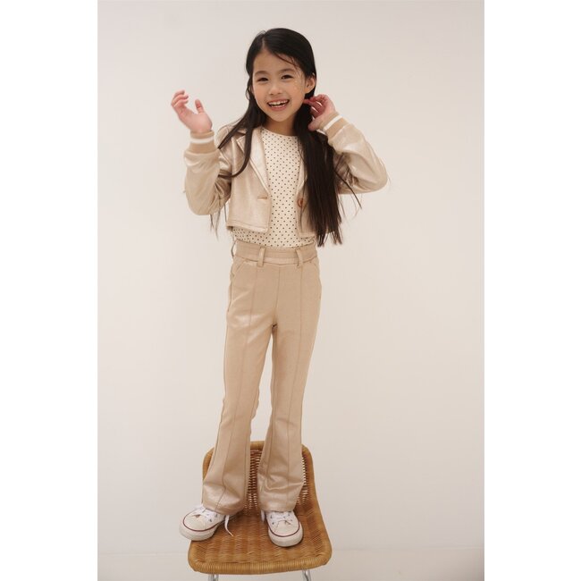 NoNo Zomer flair broek meisjes Licht goud - suede folie print - Soy