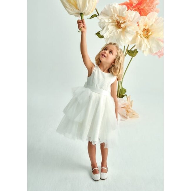 Abel & Lula Zomer jurk tule peplum meisjes - creme wit
