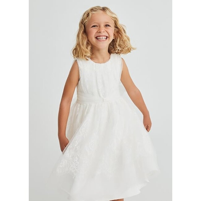 Abel & Lula Zomer jurk kant meisjes - creme wit