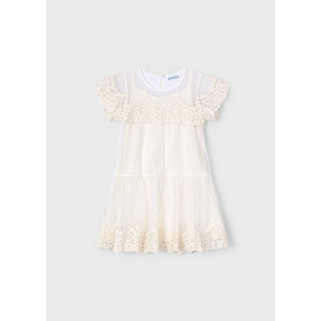 Mayoral Zomer jurk tule embroidery meisjes - bone wit