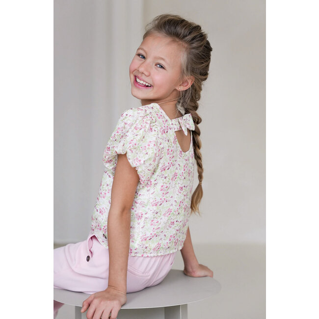 Like Flo Zomer top meisjes AOP multi - geweven - ballon mouwen - strik op achterkant