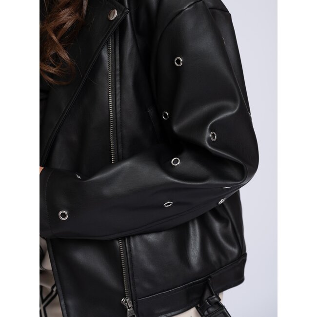 Nik&Nik zomer biker jasje meisjes - zwart - Eyelet