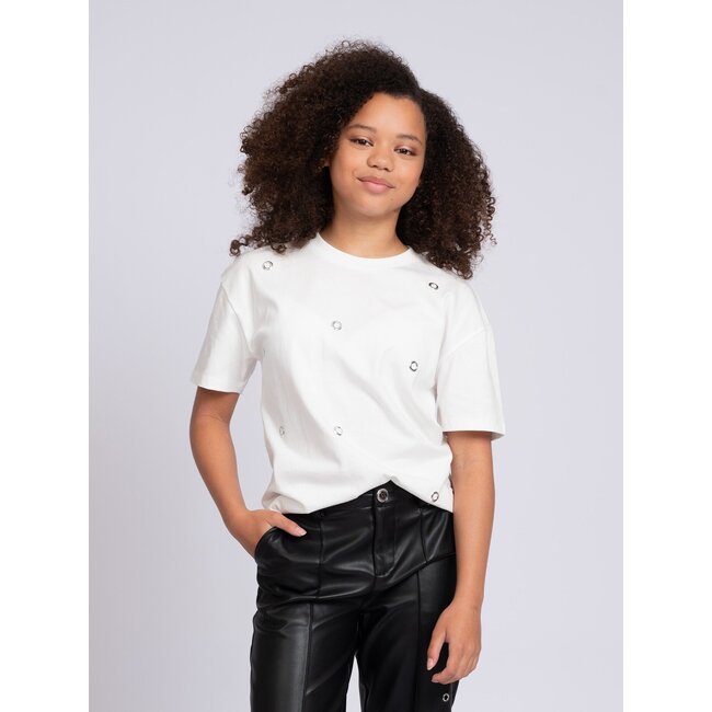 Nik&Nik zomer t-shirt meisjes - off wit - Eyelet