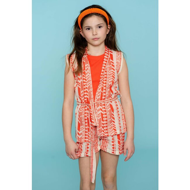 Geisha zomer gilet meisjes - fancy woven - oranje / off wit