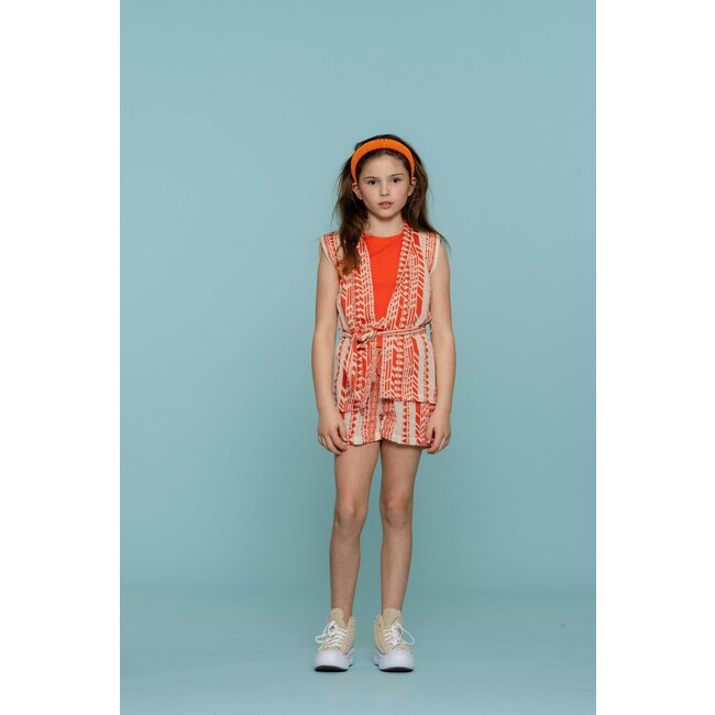 Geisha zomer gilet meisjes - fancy woven - oranje / off wit