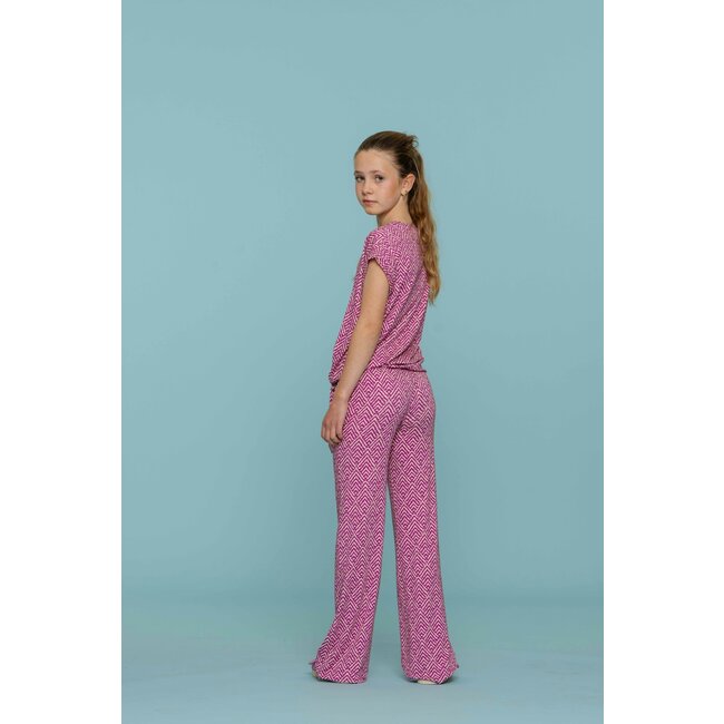 Geisha zomer broek meisjes - wide - AOP - cassis / off white