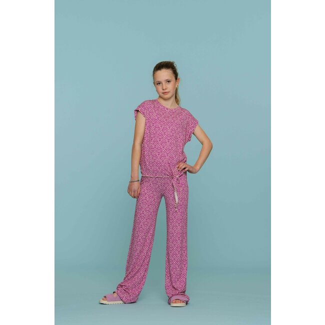 Geisha zomer broek meisjes - wide - AOP - cassis / off white