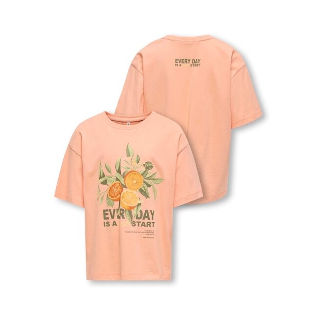 Kids ONLY zomer t-shirt S/S meisjes - loose fit - zalm roze - Koghelen