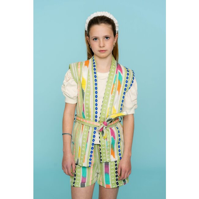 Geisha zomer gilet meisjes - fancy woven - groen / lime