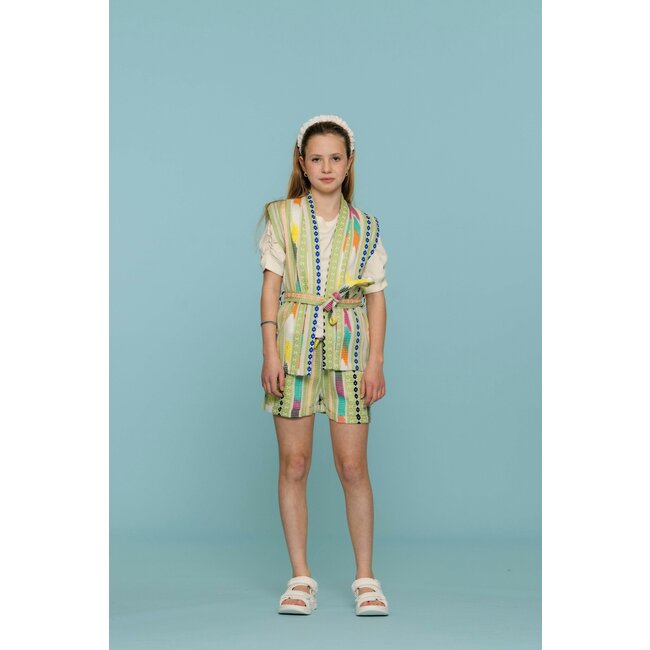 Geisha zomer gilet meisjes - fancy woven - groen / lime