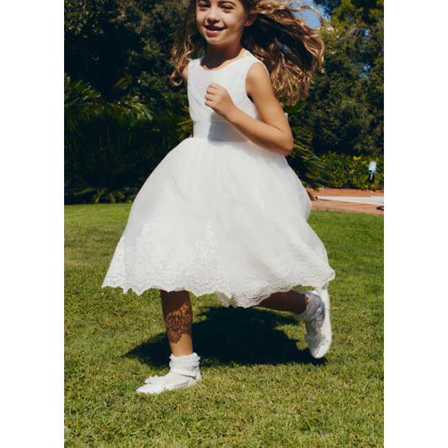 Abel & Lula Zomer jurk tule embroidery meisjes - creme wit