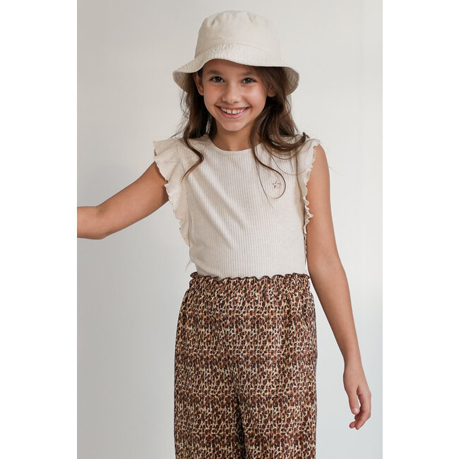 Like Flo zomer broek meisjes - luipaard latte - plisse, mesh - Freya