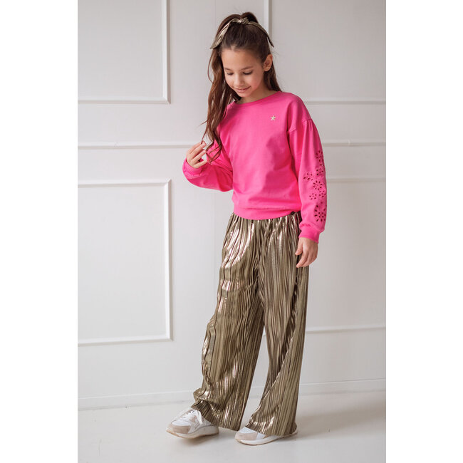 Like Flo zomer broek meisjes - army groen - metallic, plisse - Fenna