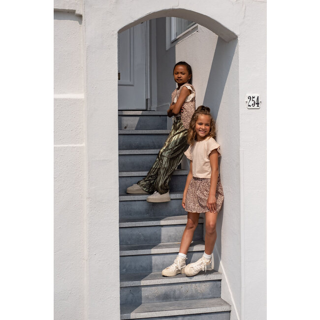 Like Flo zomer broek meisjes - army groen - metallic, plisse - Fenna