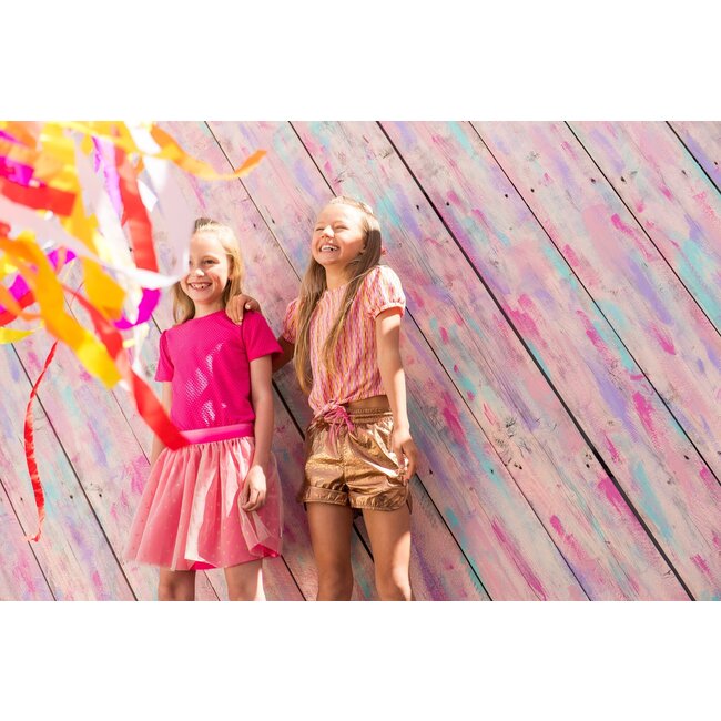 B.Nosy zomer top meisjes - roze/geel AOP - knoop - Bobbi