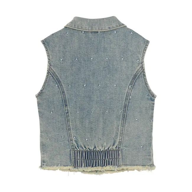 Daily7 Zomer gilet meisjes - medium blauw - denim AOP
