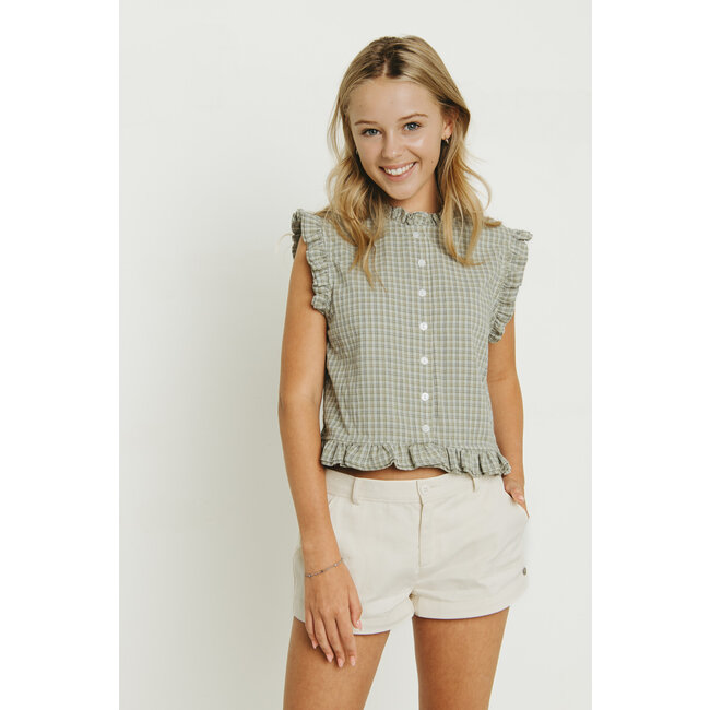 Frankie & Liberty Zomer blouse meisjes - groen grijs - geruit - Romila