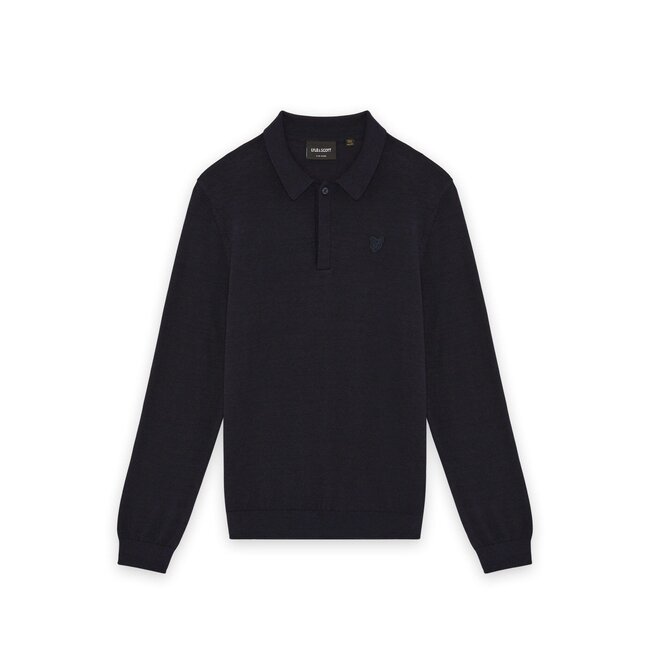 Lyle & Scott winter polo shirt jongens - donker navy blauw - longsleeve, gebreid