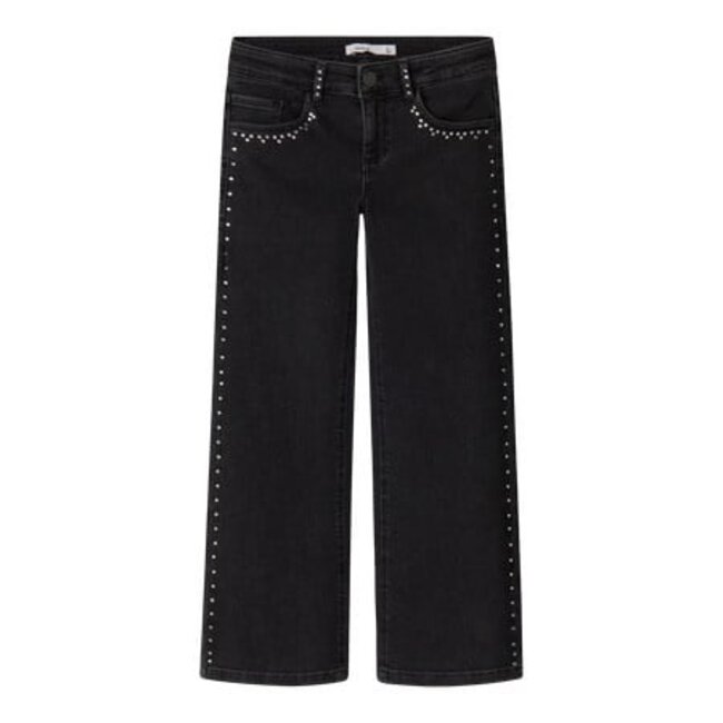 Name it winter jeansbroek meisjes - zwart - wide leg fit, glitter steentjes - NkfRose