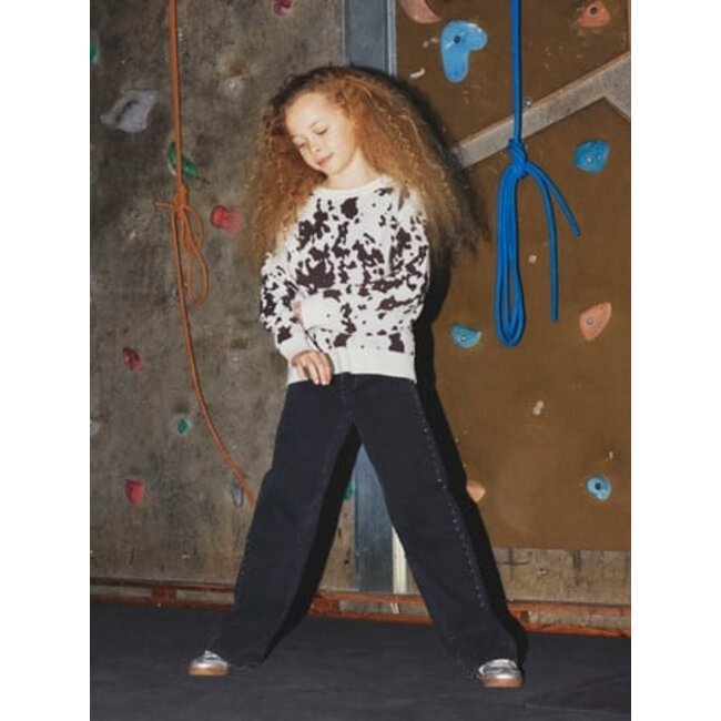 Name it winter jeansbroek meisjes - zwart - wide leg fit, glitter steentjes - NkfRose