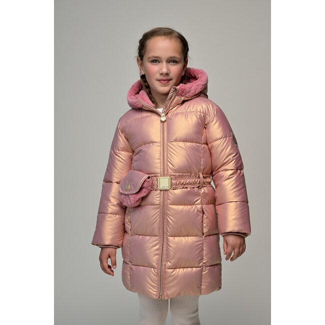 Le Chic winter winterjas meisjes - roze - Bodhi - furry, lang, tas