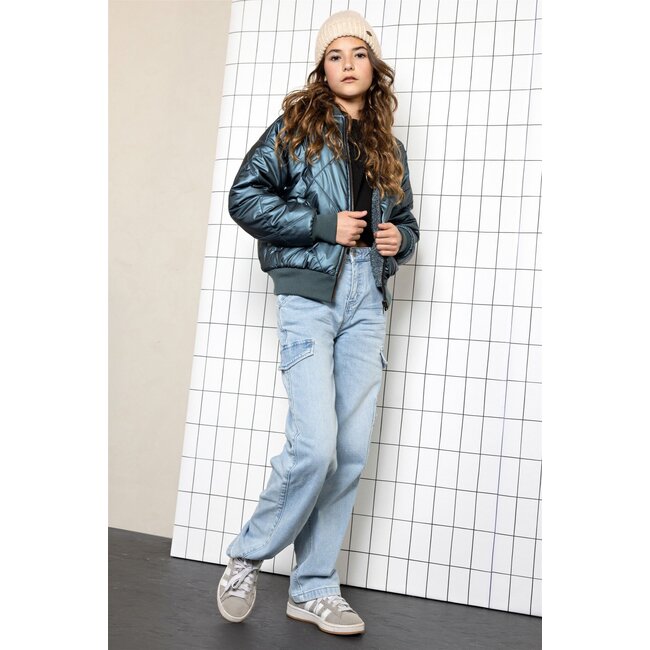 NoBell winter bomberjack meisjes - donker blauw - Bomber - omkeerbaar, verborgen capuchon