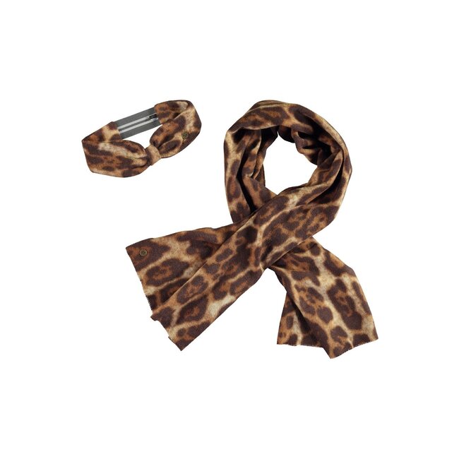 Like Flo winter sjaal + hoofdband meisjes - bruin - Nila - geweven, panter