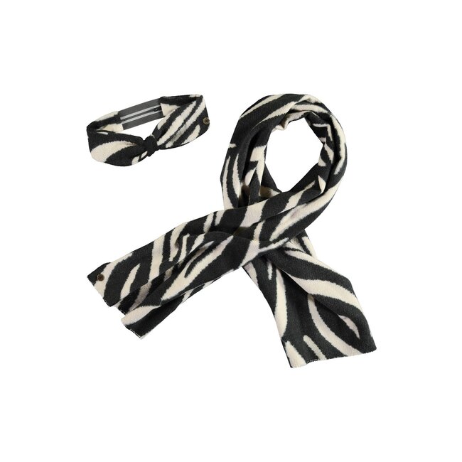 Like Flo winter sjaal + hoofdband meisjes - zwart/wit - Nila - geweven, zebra