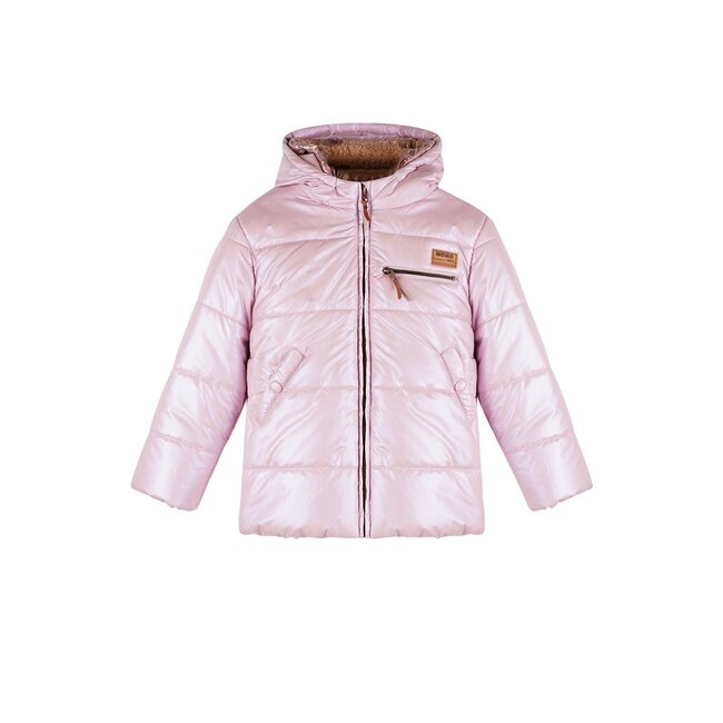 NoNo winter winterjas meisjes - roze - Bubble - dubbele capuchon, middellang