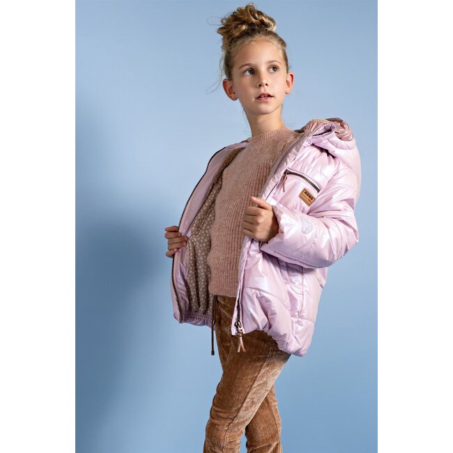 NoNo winter winterjas meisjes - roze - Bubble - dubbele capuchon, middellang