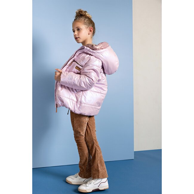 NoNo winter winterjas meisjes - roze - Bubble - dubbele capuchon, middellang
