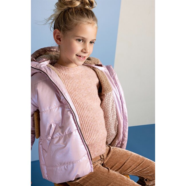 NoNo winter winterjas meisjes - roze - Bubble - dubbele capuchon, middellang