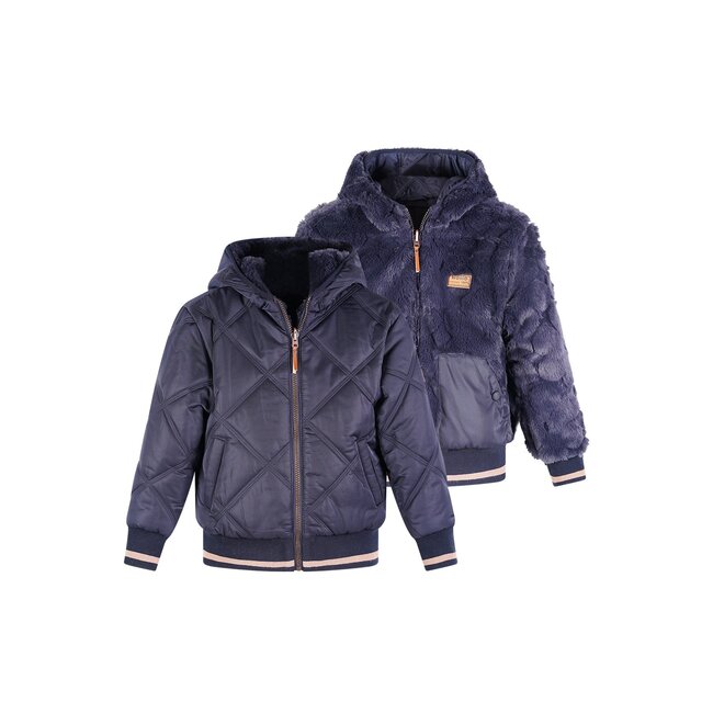 NoNo winter bomberjack meisjes - navy blauw - Bomby - omkeerbaar, capuchon