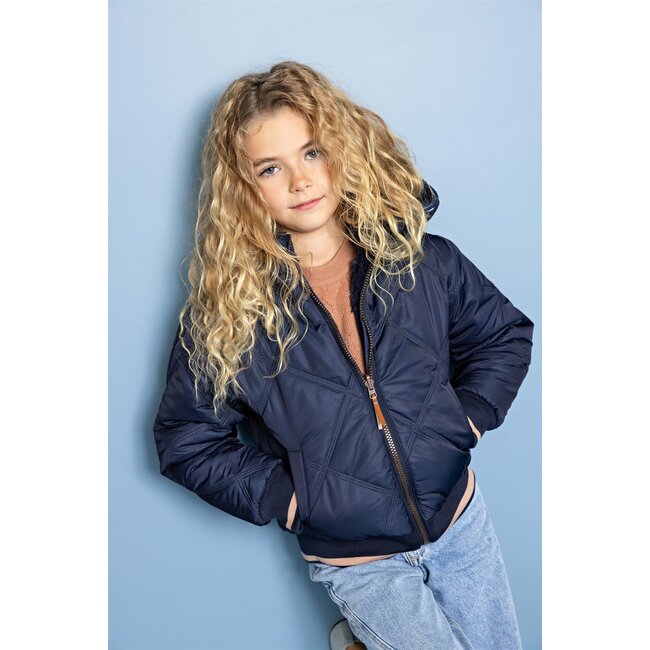 NoNo winter bomberjack meisjes - navy blauw - Bomby - omkeerbaar, capuchon
