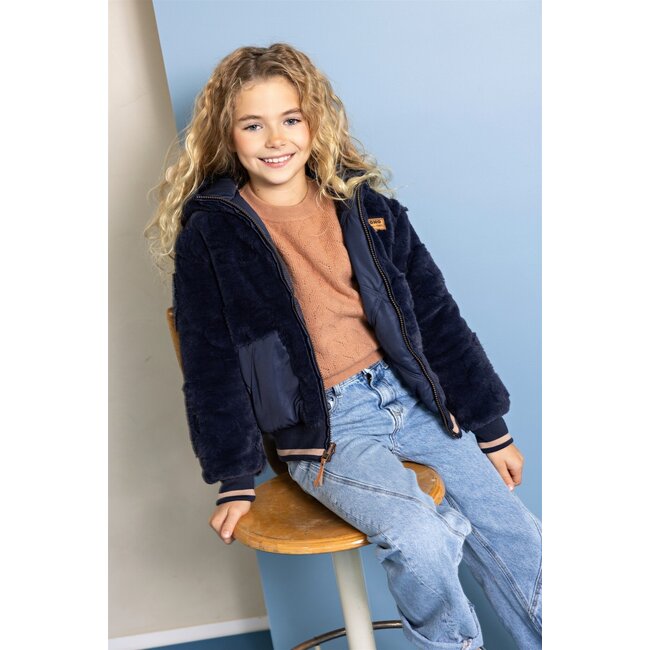 NoNo winter bomberjack meisjes - navy blauw - Bomby - omkeerbaar, capuchon