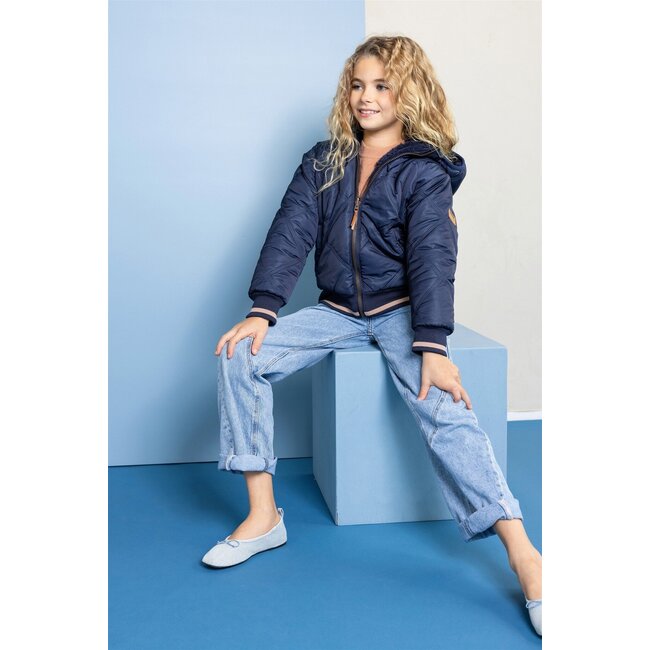 NoNo winter bomberjack meisjes - navy blauw - Bomby - omkeerbaar, capuchon