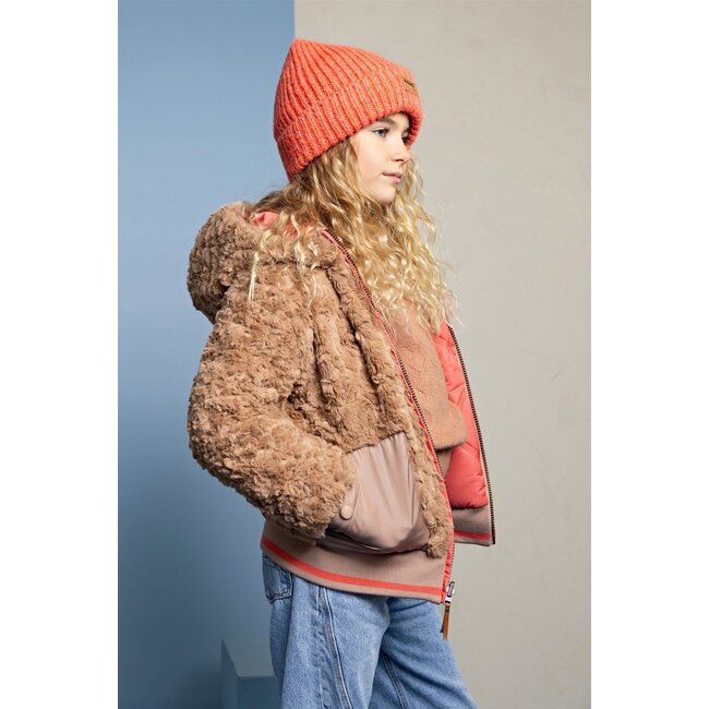 NoNo winter bomberjack meisjes - roze - Bomby - omkeerbaar, capuchon