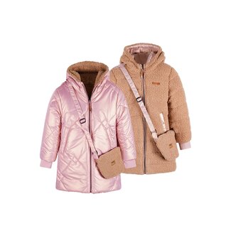 NoNo winter winterjas meisjes - bruin - Betty - omkeerbaar, capuchon, middellang + tas