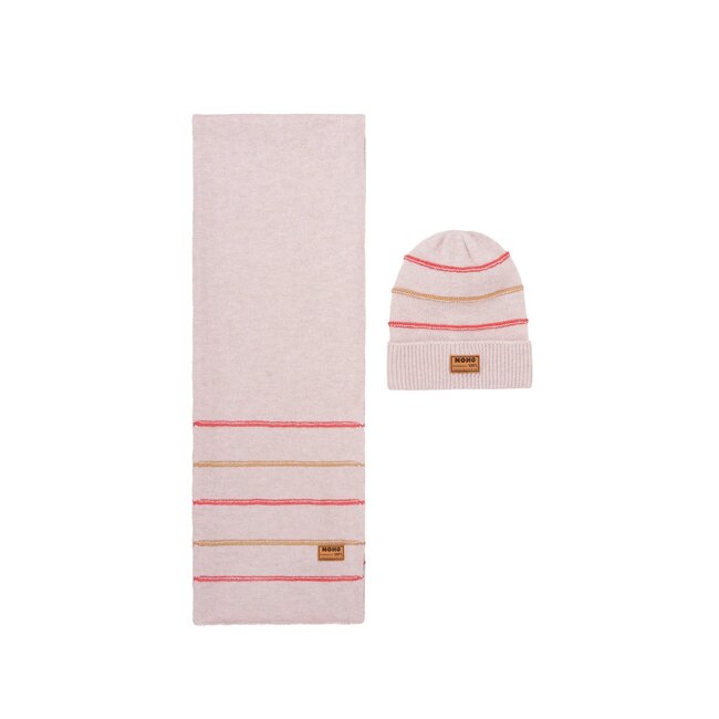 NoNo winter sjaal + muts set meisjes - roze - Razz - gestreept, gebreid