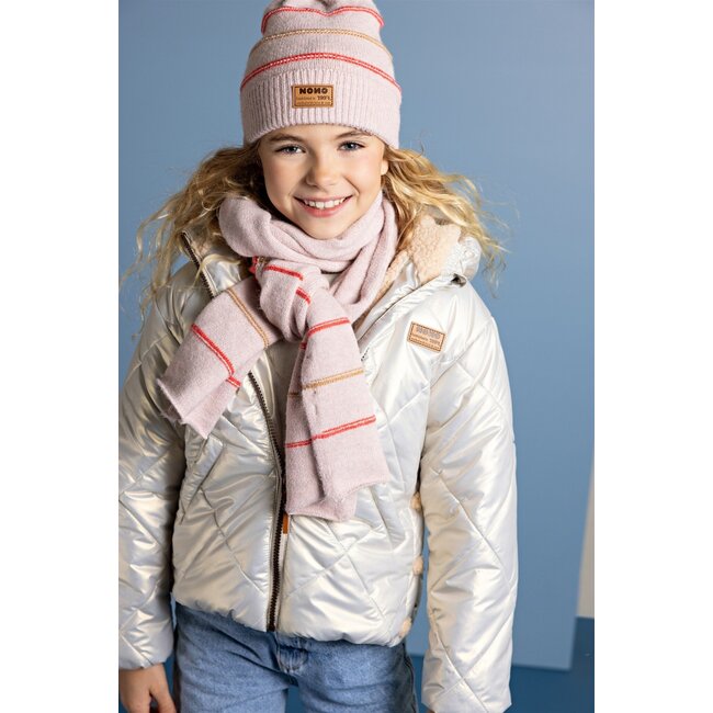 NoNo winter sjaal + muts set meisjes - roze - Razz - gestreept, gebreid
