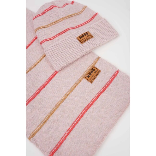 NoNo winter sjaal + muts set meisjes - roze - Razz - gestreept, gebreid