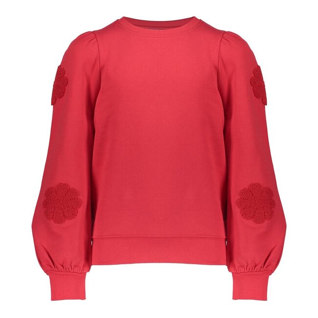 Geisha winter sweater meisjes - rood - bloemen op mouw