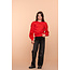 Geisha winter sweater meisjes - rood - bloemen op mouw
