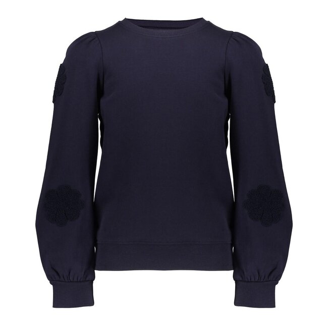 Geisha winter sweater meisjes - navy - bloemen op mouw