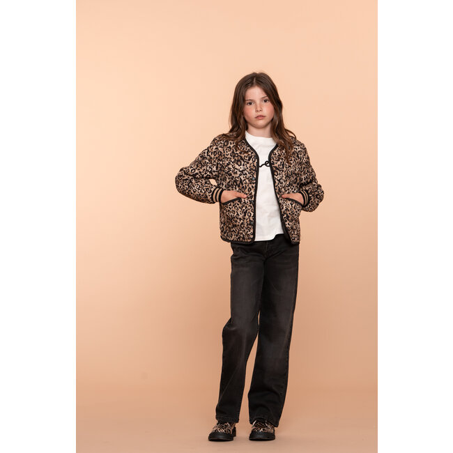 Geisha winter bomberjas meisjes - zwart/zand - luipaard