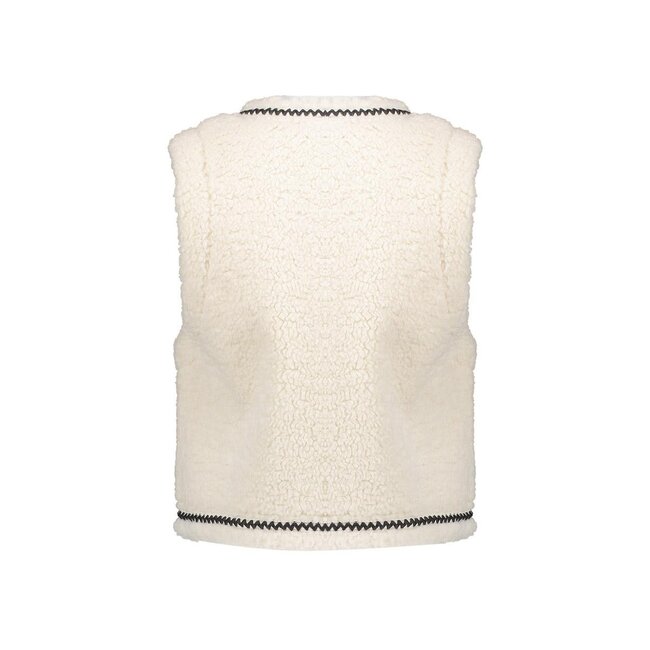 Geisha winter gilet meisjes - wit/bruin - zigzag, teddy borduursel