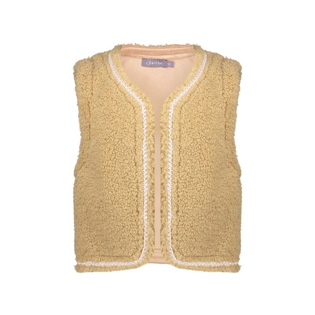 Geisha winter gilet meisjes - zand - zigzag, teddy borduursel